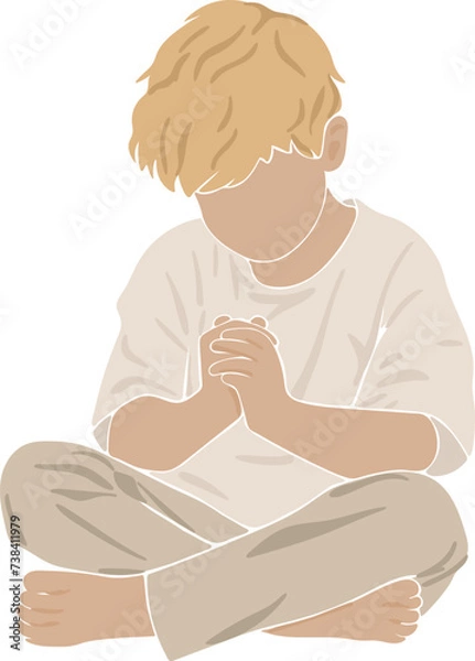 Fototapeta a small child is praying, boho silhouette, christian illustration vector