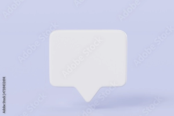 Fototapeta 3D White square speech bubble icon symbol. Communication speech bubble for discussion social concept. Isolated purple background. 3d rendering.
