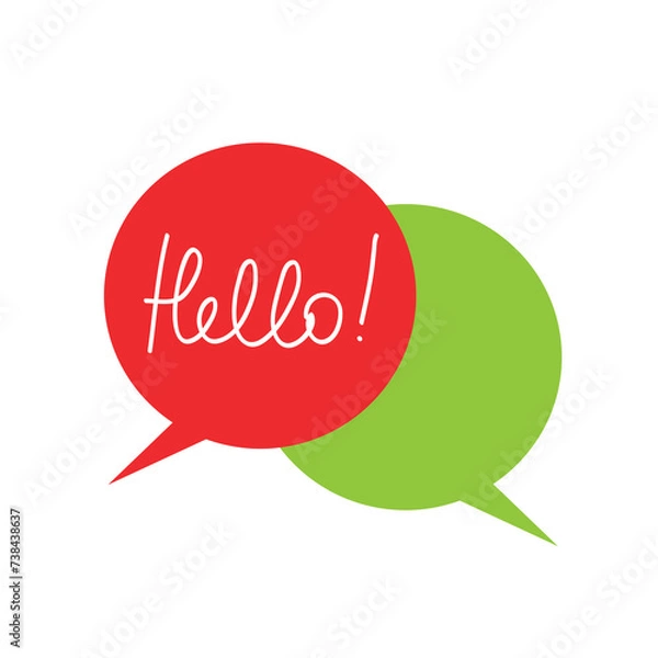 Fototapeta Lettering hello in speech bubbles on white background. Vector illustration.