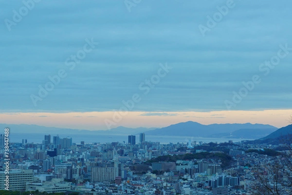 Obraz 夜明け前の神戸の街並み。早朝ビーナスブリッジより撮影