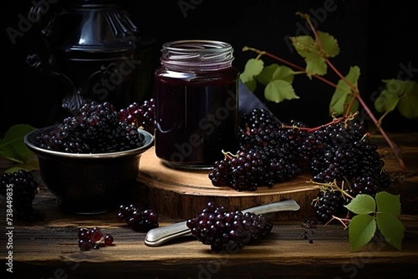 Obraz delicious mulberry jam in a jar on the table