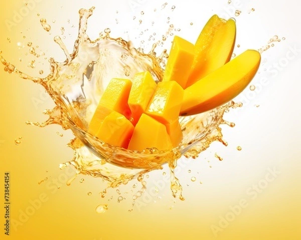Obraz a slice of fresh mango with a splash of water.