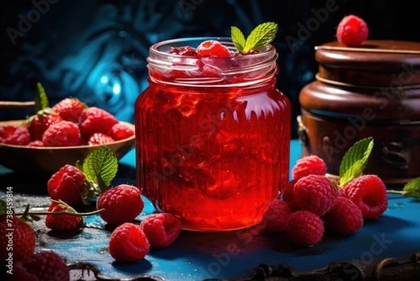 Obraz Raspberry jam with delicious berries, homemade