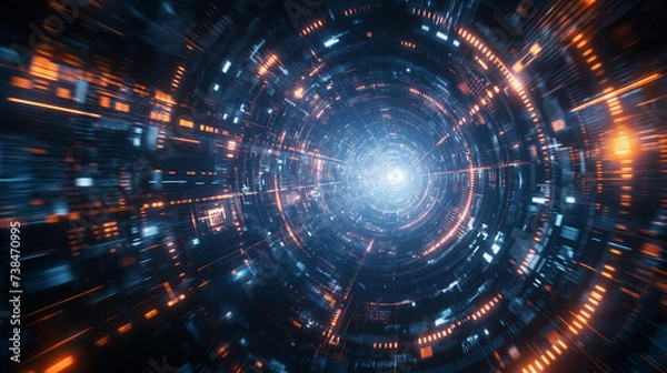 Obraz Explosion of multicolored lights and laser pointer for modern abstract background. Holiday blurry concept wallpaper with abstract shimmering lights in blue, gold and black.