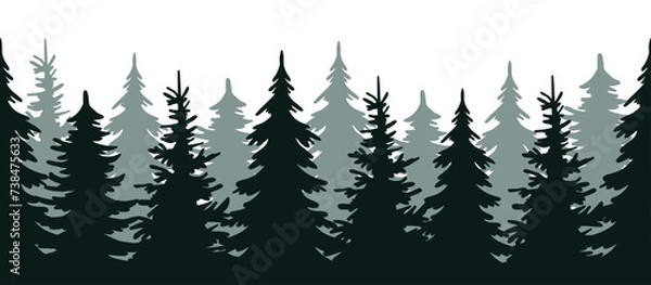 Obraz Forest silhouette, seamless forest silhouette border, illustration of a christmas tree