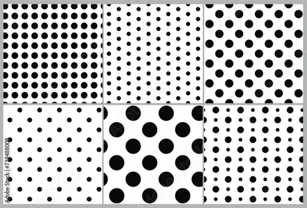 Fototapeta 6 sets Polka dots texture pattern seamless vector