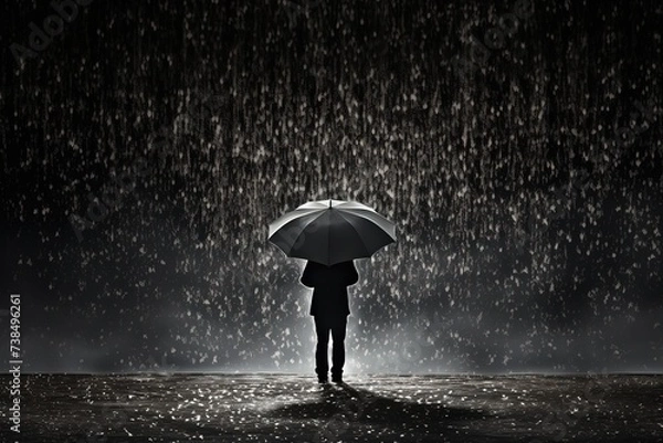 Fototapeta someone is using an umbrella for protection when it rains at night