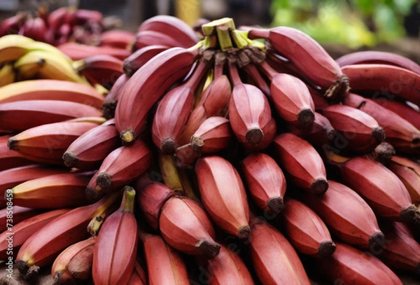Fototapeta fresh red banana. group of varieties of banana with reddish-purple skin. Musa acuminata Red Dacca.