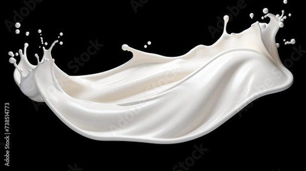 Fototapeta White milk or yogurt splash in wave shape isolated on black background. An element for creating collages for advertising and product presentations