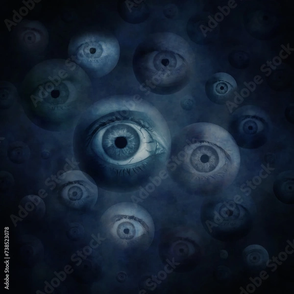 Fototapeta Surreal montage of eyes floating against a dark background.