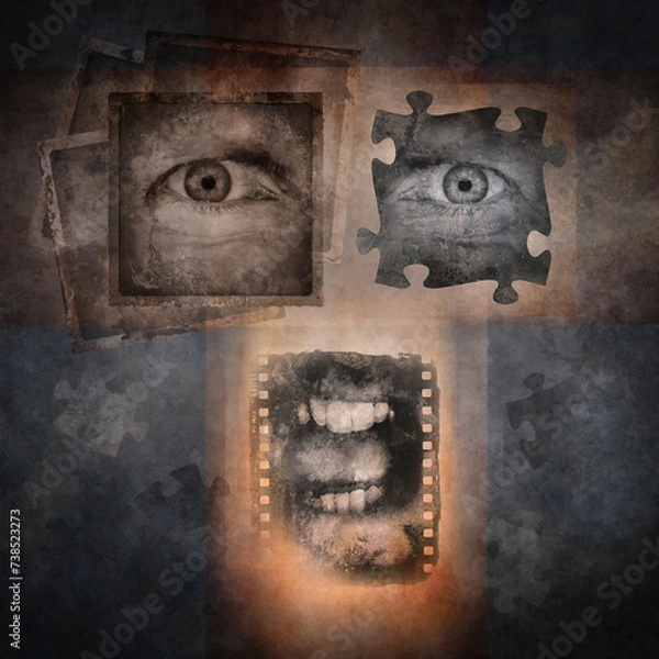 Fototapeta Screaming angry face montage rendered against a grunge texture background.