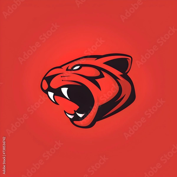 Obraz A logo illustration of a fierce roaring cougar on red background. Created with generative AI.