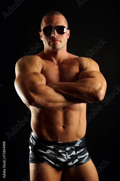 Obraz Handsome muscular man in sunglasses posing