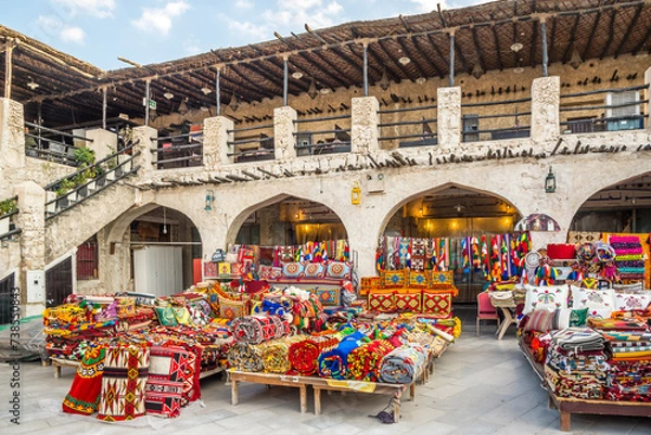 Fototapeta View at the Carpet market in the street of Souq Waqif in Doha, Qatar