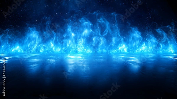 Obraz Burning blue flames and reflection, Blue Energy