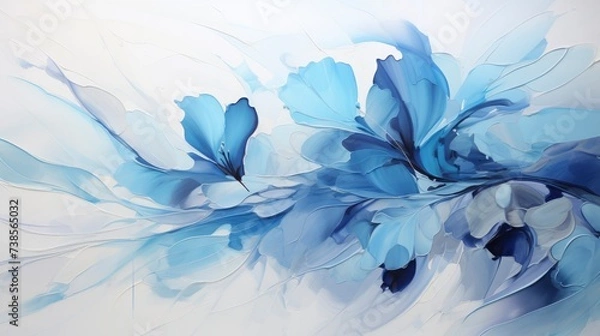 Fototapeta Subtle Elegance Oil Paint on White Canvas with a Splash of Grey-Blue Color