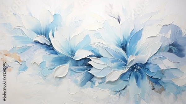 Fototapeta Subtle Elegance Oil Paint on White Canvas with a Splash of Grey-Blue Color