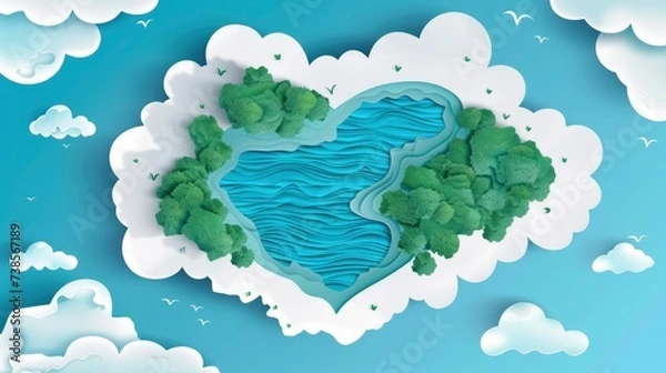 Obraz paper cut heart shape ocean view
