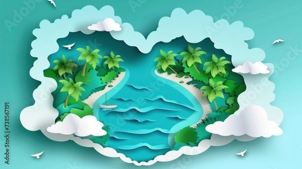 Obraz paper cut heart shape ocean view