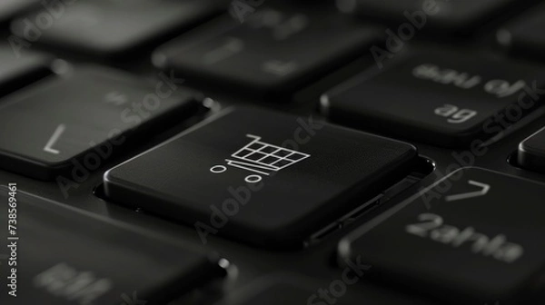Fototapeta Shopping cart symbol on a black keyboard