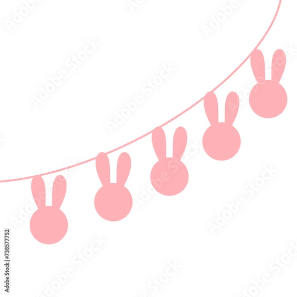 Fototapeta Cute horizontal doodle border with colorful bunny ribbon flag garland Easter egg element decor	