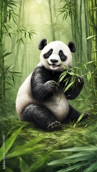 Obraz giant panda eating bamboo