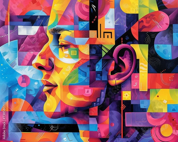 Fototapeta Pop concert vibrancy surrealism art collide in abstract geometrics