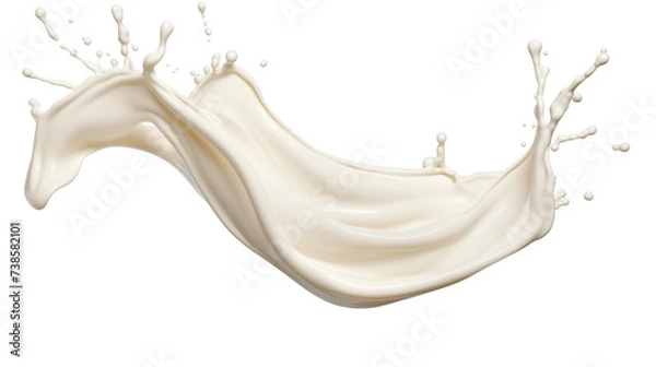 Obraz White milk or yogurt splash in wave shape isolated on white background. An element for creating collages for advertising and product presentations