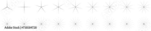 Fototapeta Sparkles, stars and bursts icons, twinkling stars. Set of different black sparkle icons on transparent background. Shine blink star for logo, sparkle silhouette clip art. Vector illustration eps10v