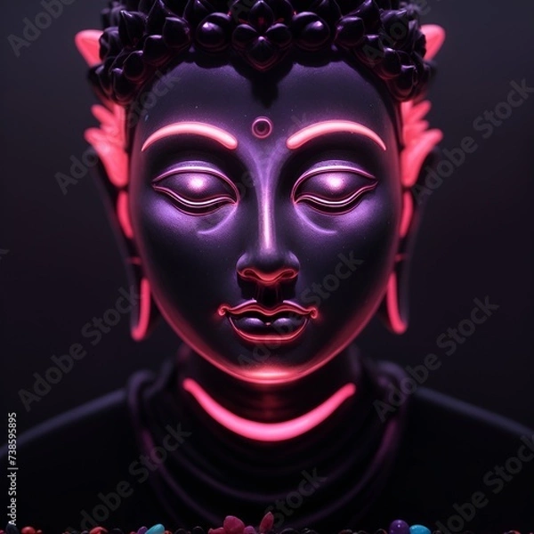 Obraz Buddha portrait, god statue. Fashionable background for design projects. Illustrations created using artificial intelligence. Illustrations and Clip Art AI generated.