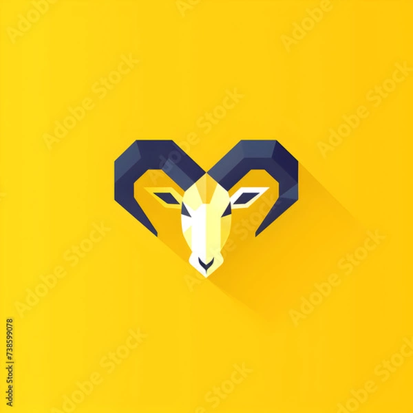 Obraz A geometric logo illustration of a ram on yellow background. Created with generative AI.