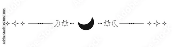 Fototapeta Black moon separator boho sparkle divider border decoration flat illustration vector