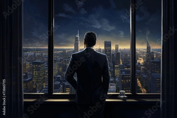 Fototapeta Businessman viewing twilight cityscape