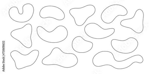 Fototapeta Liquid irregular amoeba blob shapes silhuette vector collection isolated on white background. Fluid bobble blotch forms set, deform drops