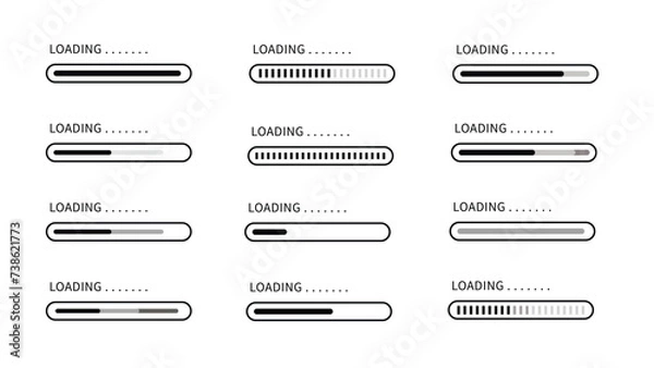 Obraz Set loading bar icons. Progress bar loading signs. Collection loading status bar in different design. Download progress icons 