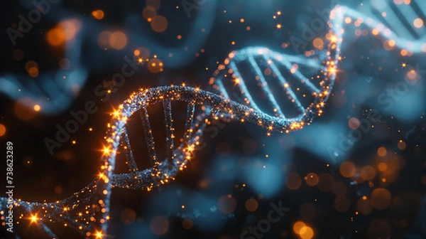 Fototapeta Artificial intelligence AI in Healthcare. DNA double helix intertwined with digital AI elements,, Generative AI