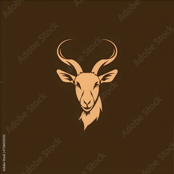 Obraz A logo illustration of a goat head on brown background. Created with generative AI.