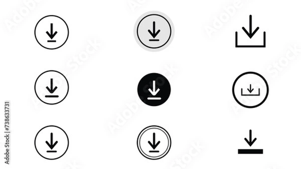 Fototapeta Download icon set. Download button Collection. Download files icons vector. simple download icon isolated on white background. Arrow downloading icon. Vector illustration