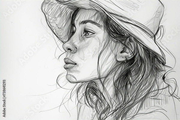 Obraz sketch drawing picture of a woman with hat