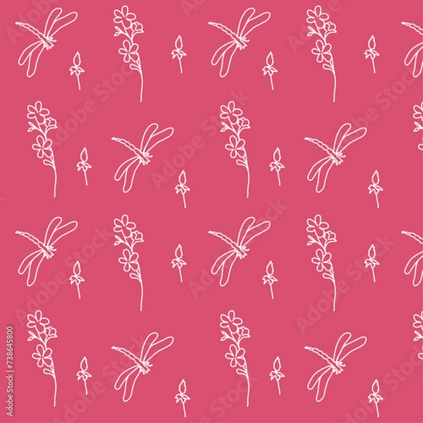 Fototapeta A pattern of dragonflies and flowers