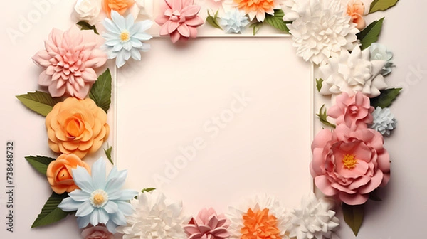 Fototapeta Empty flower frame with copy space for design of greeting card or invitation