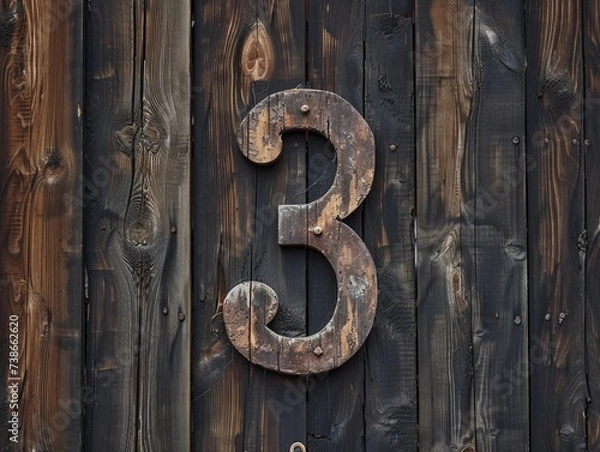 Fototapeta Distressed Number Three on Wood Panels