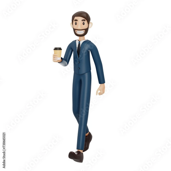 Fototapeta high-quality 3D illustration of a businessman character suitable for use on websites, apps, or similar purposes. The illustration features a handsome man in a dark blue suit.