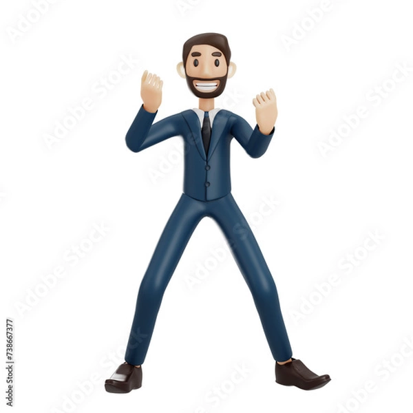 Fototapeta high-quality 3D illustration of a businessman character suitable for use on websites, apps, or similar purposes. The illustration features a handsome man in a dark blue suit.