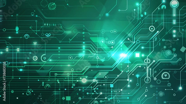 Fototapeta Sea green color cyber and tech background
