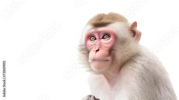 Fototapeta An isolated Japanese macaque monkey against a stark white background