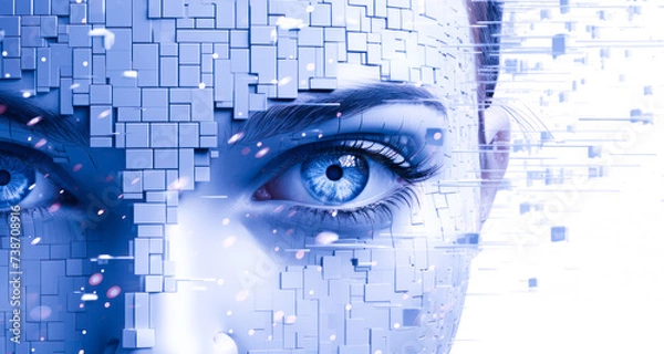 Fototapeta Realistic Artificial intelligence. Computer mind connections head. Human 3D head with circuit board inside. Engineering concept. Technology web background. Virtual concept