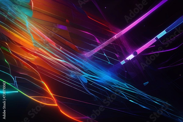 Fototapeta Colorful Abstract background with interlaced digital glitch and distortion effect. Futuristic cyberpunk design. Retro futurism, webpunk, cyberpunk aesthetic techno neon colors.