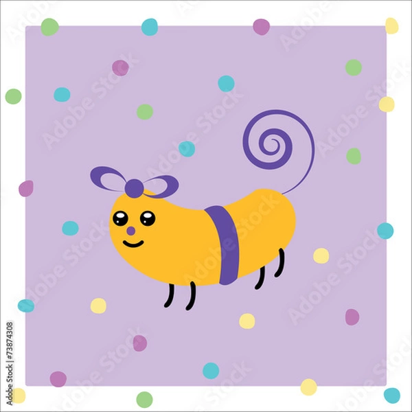 Fototapeta Cartoon animated gift smiling on a violet dots background