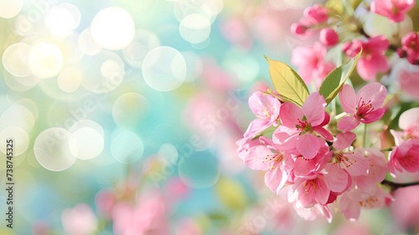 Fototapeta The spring background is blurred, festive spring wallpaper with flowers.